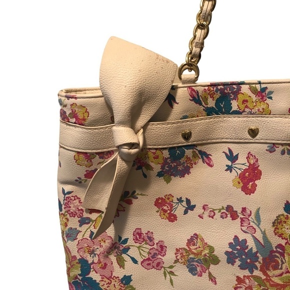 Betsey Johnson Spring Florals Large Double Handle Bag Big Bows Colorful 17X12” - Picture 3 of 13